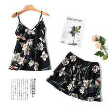 Load image into Gallery viewer, Pajimas for women flower print sleepwear sexy pajama set summer female nightgown ladies v-neck nightwear homewear