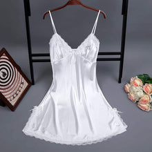 Load image into Gallery viewer, White V-Neck Lace Sleep Robe Summer Womens Pajamas Sleepwear Lady Home Wear Nightgown Sexy Bath Gown Sleepshirts M-XXL
