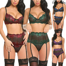Load image into Gallery viewer, Women Sexy Lingerie Set Sleepwear Lace Bra Garter Bodystocking Body Latex Fishnet Female Catsuit Exotic Apparel Bra Brief Set