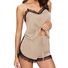 Load image into Gallery viewer, Ladies pajamas pyjamas women Women Sleepwear Sleeveless Strap Nightwear Lace Trim Satin Top Pajama Sets pijama femme Q60