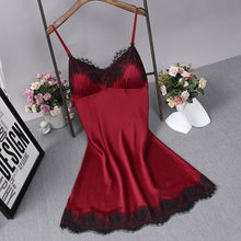 Load image into Gallery viewer, Sexy Dark Red Womens Silky Sleep Pajamas Strap Top Sleepwear Nightdress Home Wear Nightgown Robe Bath Gown Sleepshirts Bathrobe