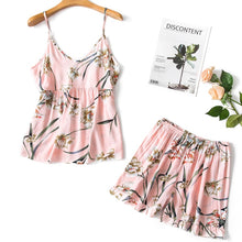 Load image into Gallery viewer, Pajimas for women flower print sleepwear sexy pajama set summer female nightgown ladies v-neck nightwear homewear
