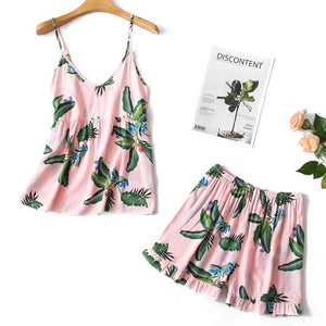 Pajimas for women flower print sleepwear sexy pajama set summer female nightgown ladies v-neck nightwear homewear