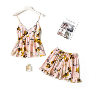 Pajimas for women flower print sleepwear sexy pajama set summer female nightgown ladies v-neck nightwear homewear