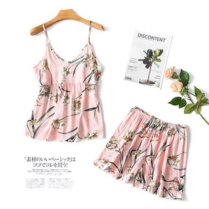 Pajimas for women flower print sleepwear sexy pajama set summer female nightgown ladies v-neck nightwear homewear