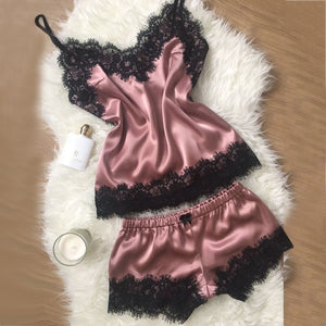 Women Sexy Lingerie Casual Silk Lace Sleeping Clothes  Women Sleep Top And Shorts Nightgown Two Pieces  Sleepwear Summer Clothes