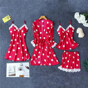 Sexy Red Womens Silky Sleep Pajamas Strap Top Sleepwear Nightdress Bathrobe Home Wear Nightgown Robe Bath Gown Sleepshirts