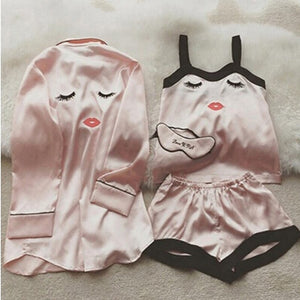 2018 Women Sleep Tops New Fashion Print Eyelash Sleepwear Spaghetti Strap Print Lip Bow Tie Sleepwear Lingerie Summer Sleep Top