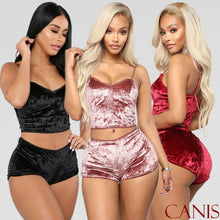 Load image into Gallery viewer, 2pcs Fashion Women Velvet Sleepwear 2019 Sexy Spaghetti Strap Shorts Pajama Set Ladies Sleepwear female
