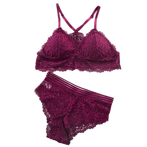 Women  Lace Sexy Lingerie Set  Seamless Embroidery Bra Sets Ladies Wireless Comfortable Underwear 62-84cm