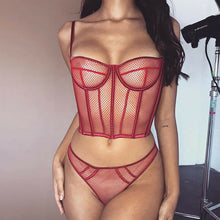 Load image into Gallery viewer, 2Pcs Women Sexy Lingerie Set Fishnet Bra+G-string Sexy Underwear Lace Sleepwear Babydoll Female Hot Erotic Nightwear 2020 New
