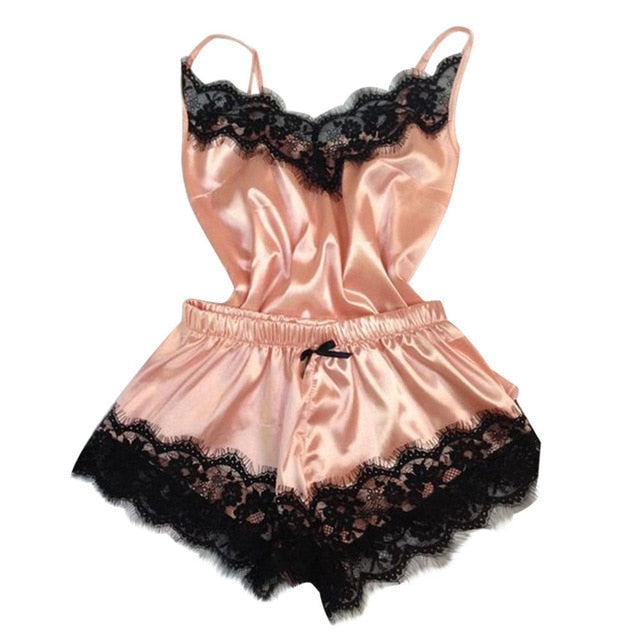 Women Sexy Lingerie Casual Silk Lace Sleeping Clothes  Women Sleep Top And Shorts Nightgown Two Pieces  Sleepwear Summer Clothes