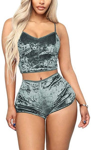 2pcs Fashion Women Velvet Sleepwear 2019 Sexy Spaghetti Strap Shorts Pajama Set Ladies Sleepwear female