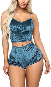 2pcs Fashion Women Velvet Sleepwear 2019 Sexy Spaghetti Strap Shorts Pajama Set Ladies Sleepwear female