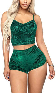 2pcs Fashion Women Velvet Sleepwear 2019 Sexy Spaghetti Strap Shorts Pajama Set Ladies Sleepwear female