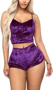 2pcs Fashion Women Velvet Sleepwear 2019 Sexy Spaghetti Strap Shorts Pajama Set Ladies Sleepwear female