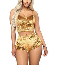 Load image into Gallery viewer, 2pcs Fashion Women Velvet Sleepwear 2019 Sexy Spaghetti Strap Shorts Pajama Set Ladies Sleepwear female
