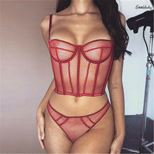 Load image into Gallery viewer, 2Pcs Women Sexy Lingerie Set Fishnet Bra+G-string Sexy Underwear Lace Sleepwear Babydoll Female Hot Erotic Nightwear 2020 New
