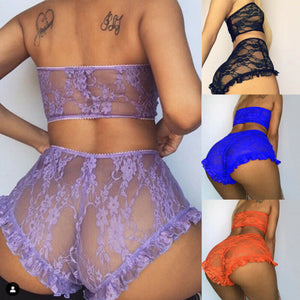 Porn Sexy Women Lace Tulle Lingerie Set Ruffle Sleepwear Babydoll Ladies Sexy Bandeau Underwear Nightwear Exotic Sets