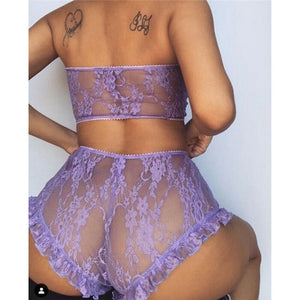 Porn Sexy Women Lace Tulle Lingerie Set Ruffle Sleepwear Babydoll Ladies Sexy Bandeau Underwear Nightwear Exotic Sets