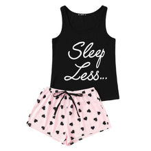 Load image into Gallery viewer, SHEIN Letter Print Top Drawstring Waist Shorts Pajama Set Women Sleeveless Drawstring Preppy Nightwear 2018 Casual Sleepwear
