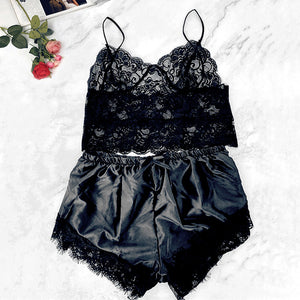 2020 Women Sexy Lingerie Lace Sleepwear Top Sleeveless V-Neck Camisole Baby Doll Satin Shorts Lingerie Set Sexy Clothes Lenceria