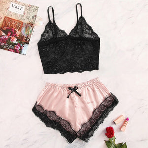 2020 Women Sexy Lingerie Lace Sleepwear Top Sleeveless V-Neck Camisole Baby Doll Satin Shorts Lingerie Set Sexy Clothes Lenceria