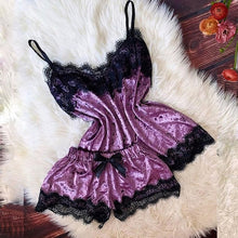 Load image into Gallery viewer, Sexy Lingerie Set Velvet Sleepwear Women&#39;s Pajama Set Sexy Babydoll Nightwear Cute Cami Top and Shorts Pijama Mujer пижамы
