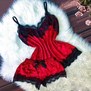 sexy lingerie New Women Sexy Lingerie Camisole Bow Shorts V-Neck Tops Velvet Pajamas Sleepwear body lingerie panties