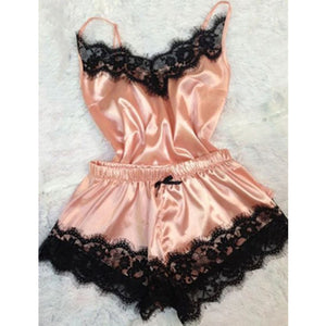 Women Pajamas Sets Sexy Lingerie Summer Lace Sleepwear Nightwear Female Pajamas Sets V Neck Tops and Shorts Woman Clothes