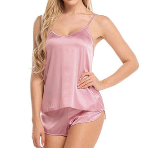 Pajamas Set For Women Sexy-Lingerie Sleepwear Satin Silk Babydoll Lace Up Sleepwear Sleeveless Strap Nightwear Pijama Mujer